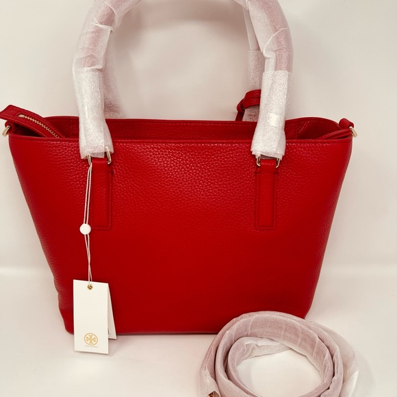 NEW Tory Burch Red Thea Small Convertible Red Pebbled Leather Tote - Picture 6 of 10